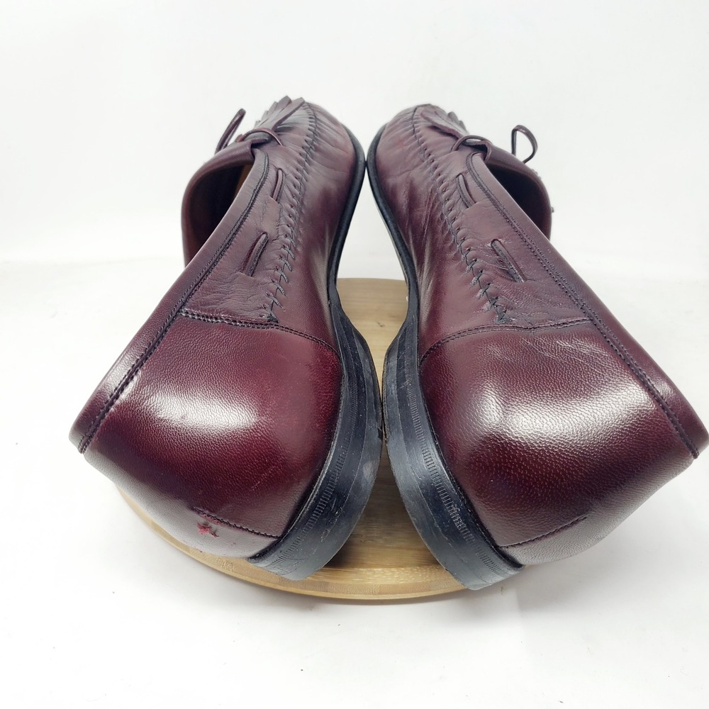Santoni Loafers Mens 15 Burgundy Leather Kiltie Tassel Slip On Shoes Italy - Picture 13 of 16